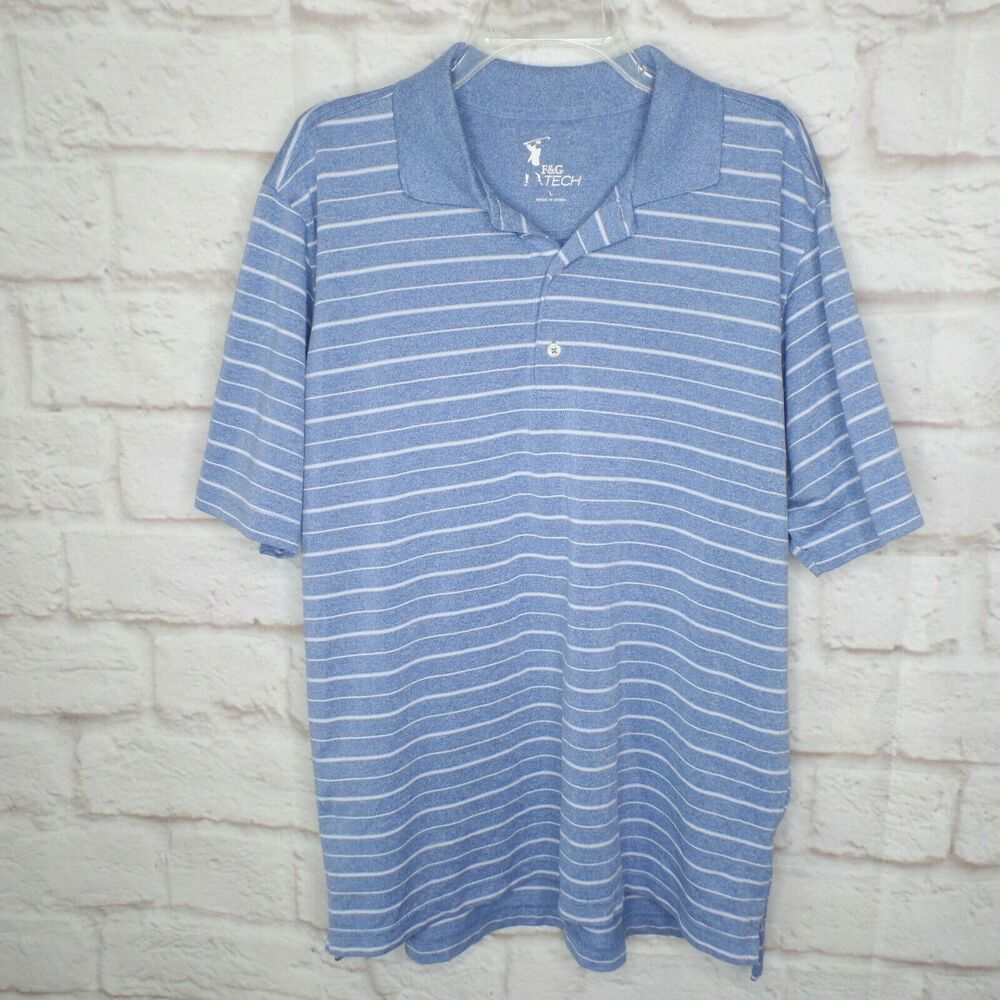 Fairway & Greene F&G Tech Striped Blue Polo Golf Shirt Wicking Poly Size L